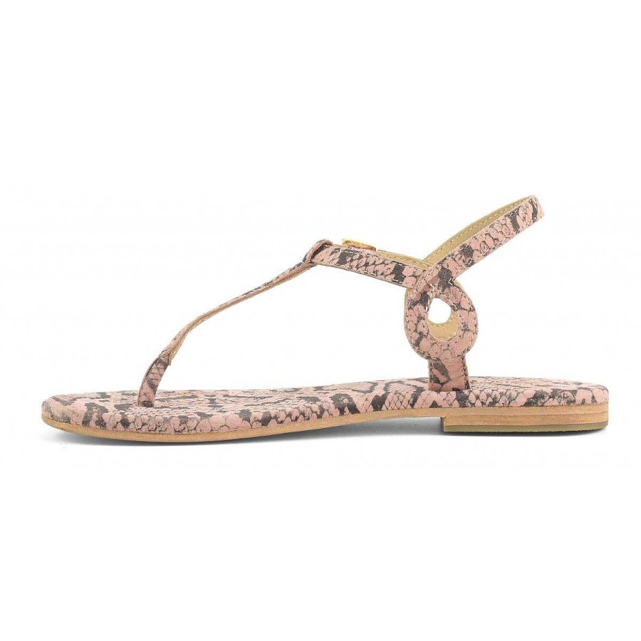 Outlet Coral Blue | Thong Suede Sandal With Python Printing