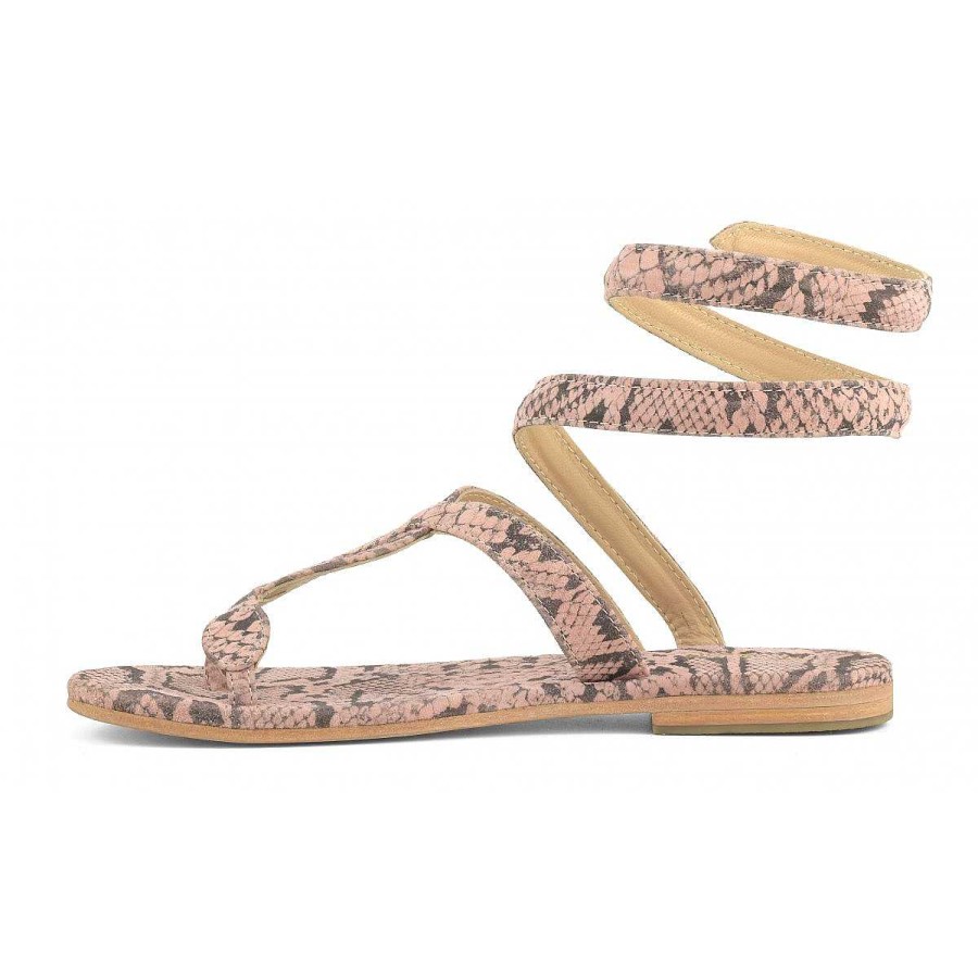 Outlet Coral Blue | Wrap Up Suede Sandal With Python Printing