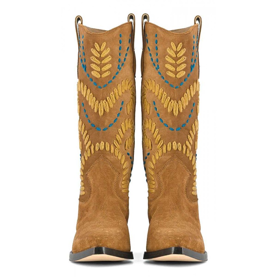 Fall Winter Coral Blue | Mid Texan Boot With Threads Embroidery