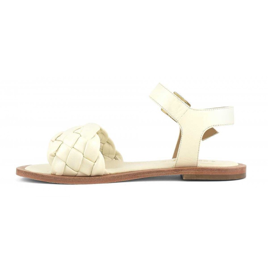 Outlet Coral Blue | Woven Leather Flat Sandal With Ankle Strap