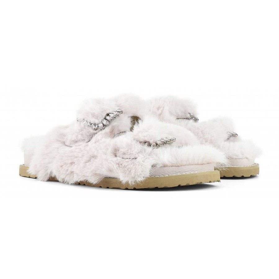 Fall Winter Coral Blue | Furry Slippers With Jewel Buckle