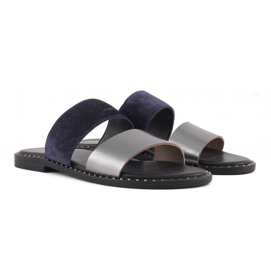 Outlet Coral Blue | Double Velvet Strips Sandals