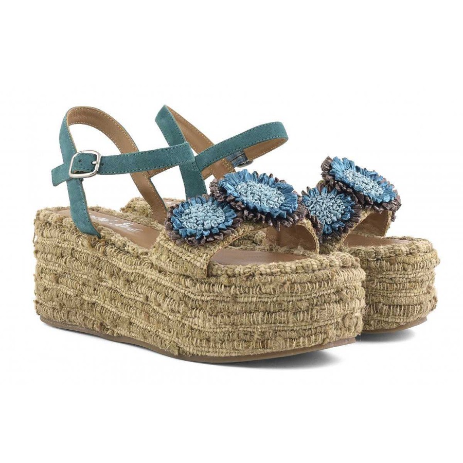 Outlet Coral Blue | Platform With Raffia Flowers Accessories