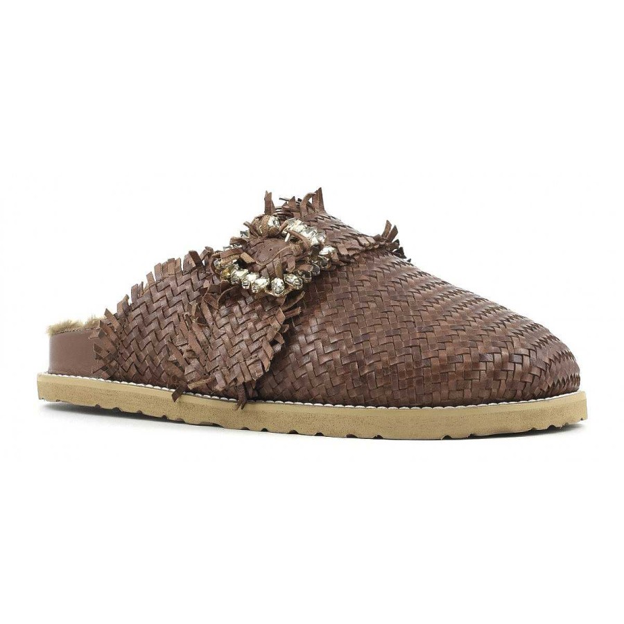 Outlet Coral Blue | Closed Toe Leather Slipper With Faux Fur Lining