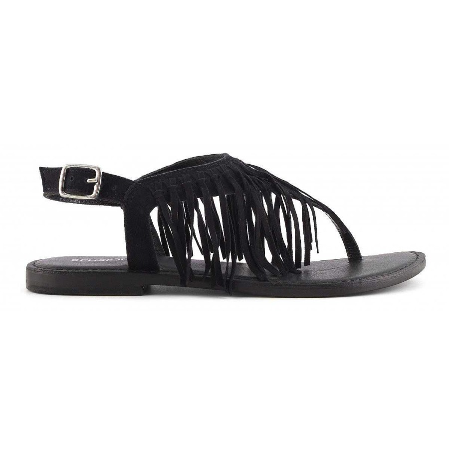 Outlet Coral Blue | Thong Suede Leather Sandal With Fringes