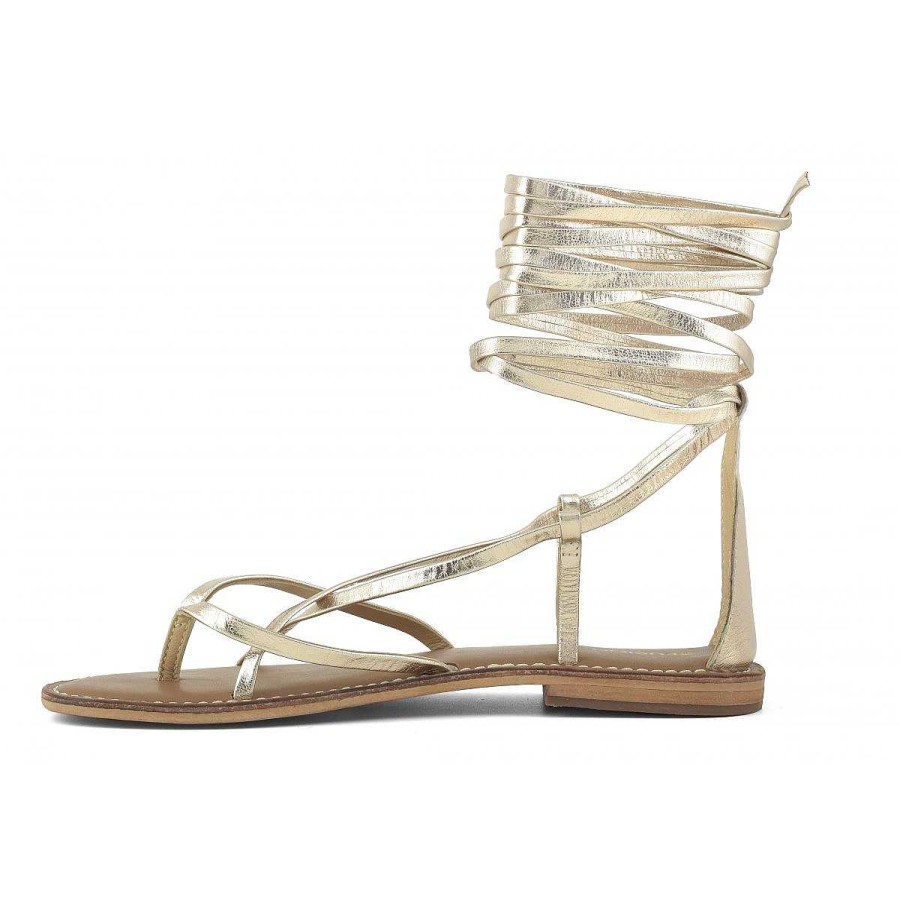 Spring Summer Coral Blue | Thong Strappy Sandal In Leather