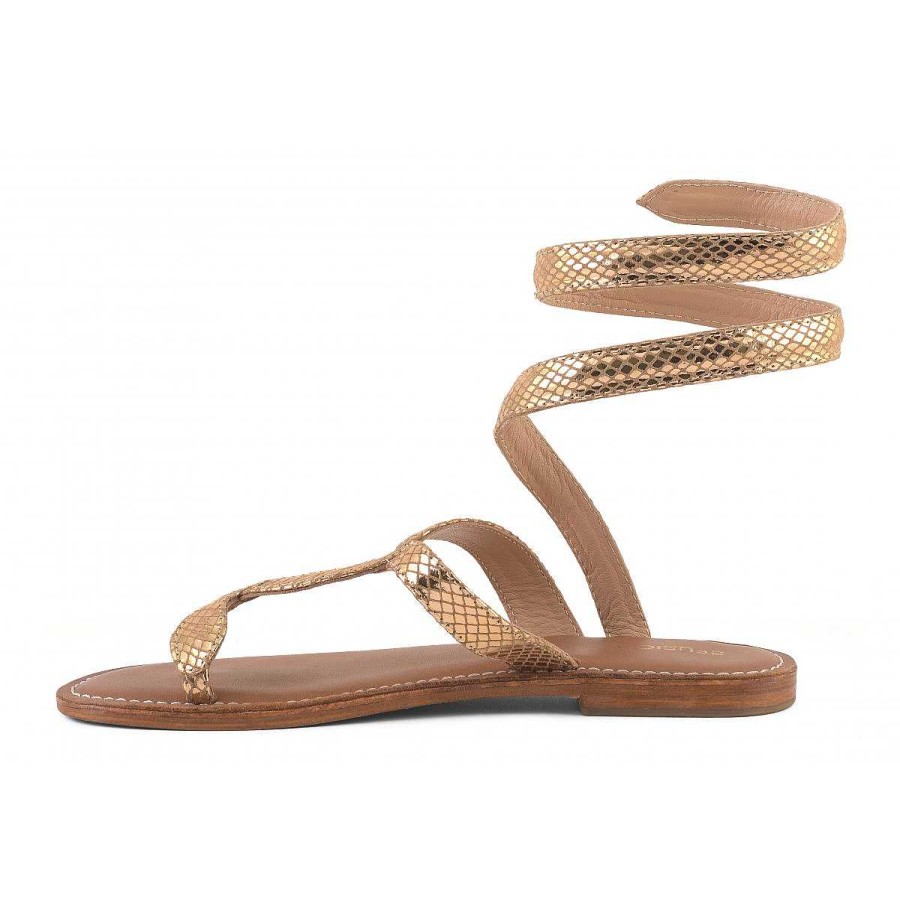 Spring Summer Coral Blue | Thong Wrap Up Sandal Laminated Leather