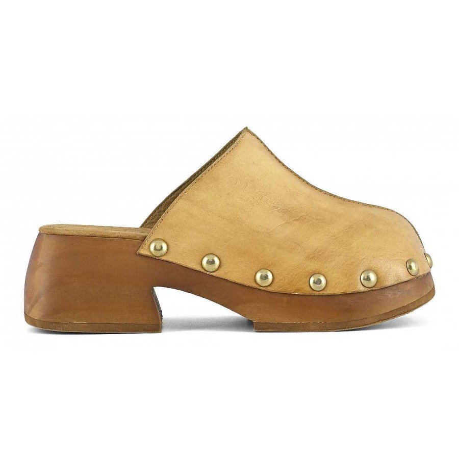 Spring Summer Coral Blue | Wooden Clog In Leather