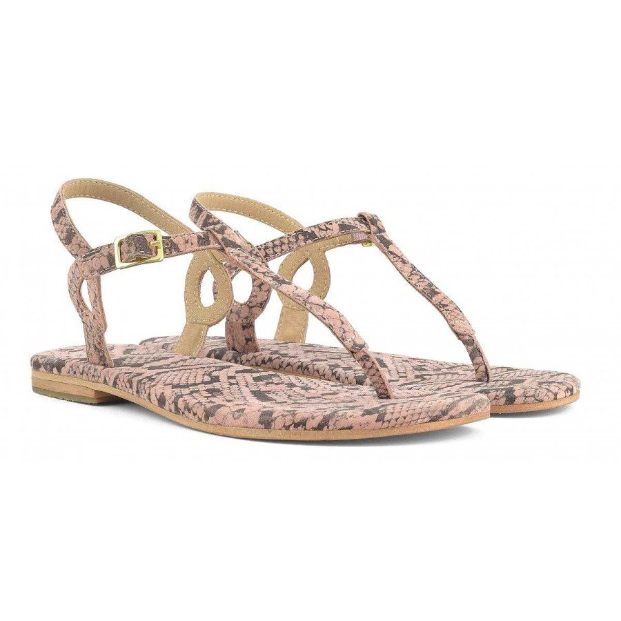 Outlet Coral Blue | Thong Suede Sandal With Python Printing