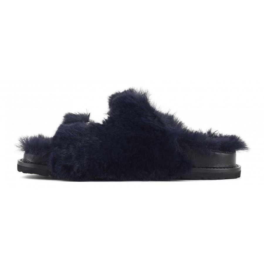 Fall Winter Coral Blue | Furry Slippers With Jewel Buckle