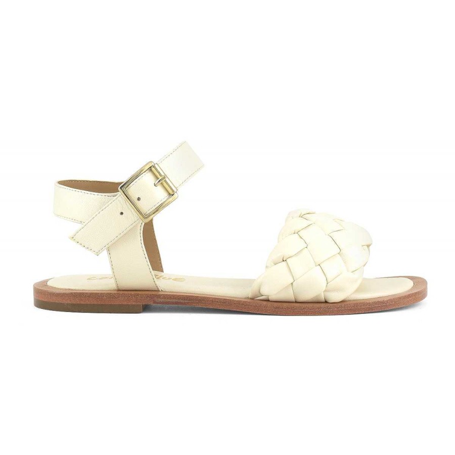 Outlet Coral Blue | Woven Leather Flat Sandal With Ankle Strap