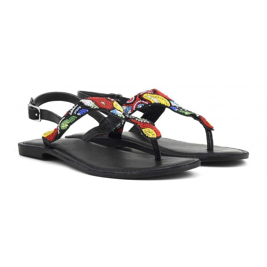 Outlet Coral Blue | Embroidery Thong Sandal