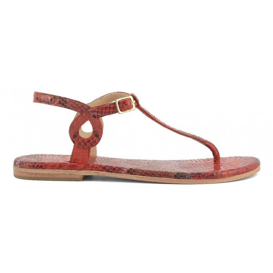 Outlet Coral Blue | Thong Pyton Printing Leather Sandal